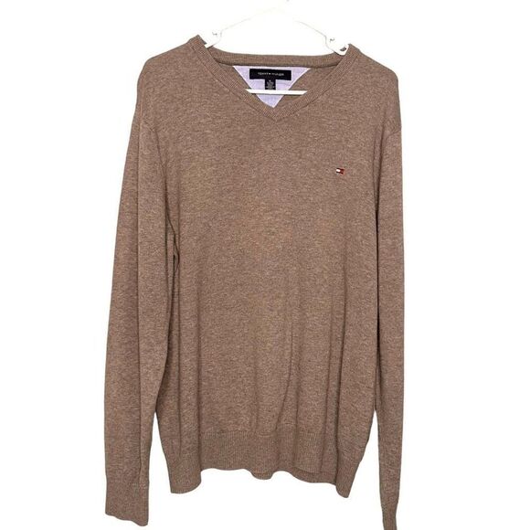 Tommy Hilfiger V neck sweater men’s size xl grey 100% cotton - Picture 1 of 10
